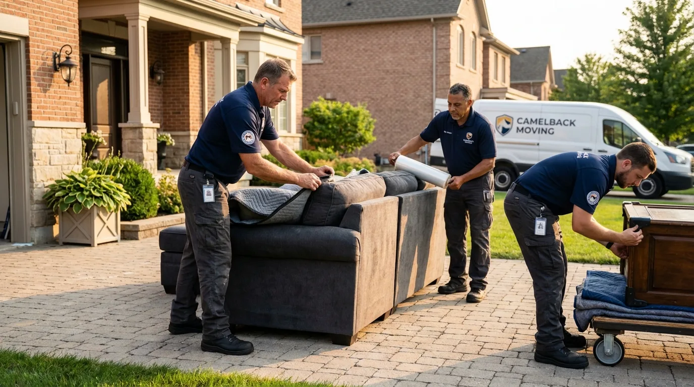 Large estate moving crew wrapping furniture in Barranquitas, PR