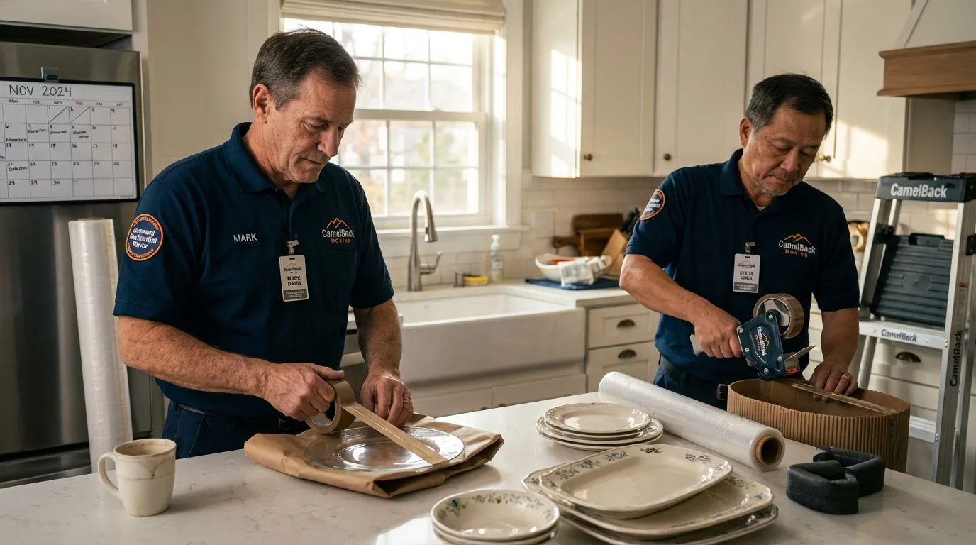 Professional crew packing kitchen dishware in Barranquitas, PR